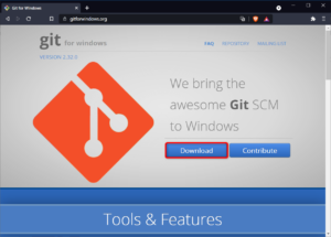 Git for Windowsサイトでダウンロードをクリックする画面