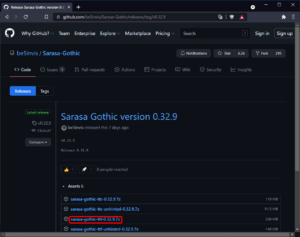 「sarasa-gothic-ttf-3.20.9.7z」をクリックした画面